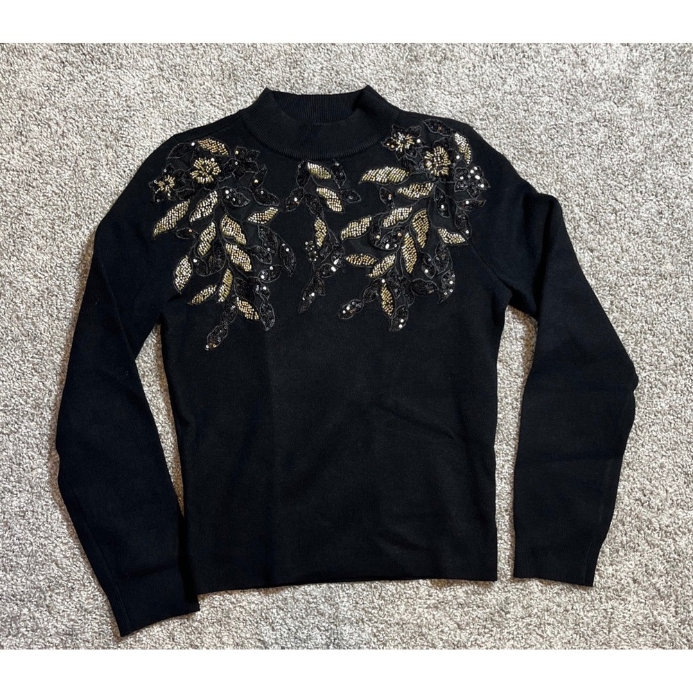 Unbranded Black Mock Neck Long Sleeve Knit Sweater Women's Size Small Slim Fit